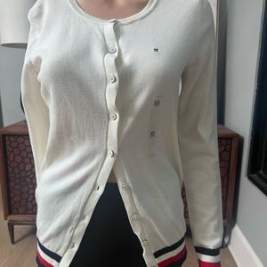 Tommy Hilfiger Cream Cardigan with Striped Hem